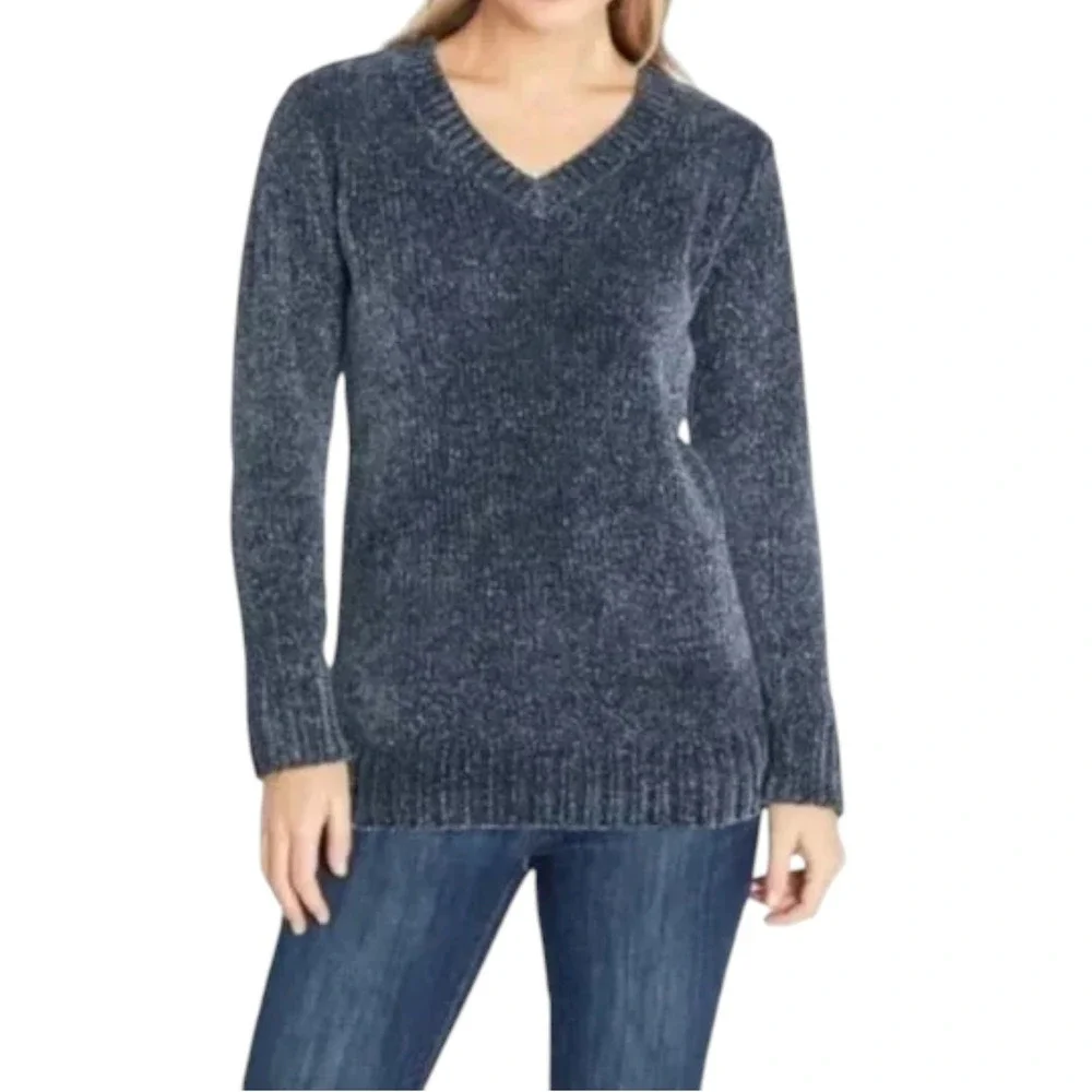 ORVIS Chenille Sweater Women's Medium Pullover Marled Navy Super Soft NEW w/ Tag